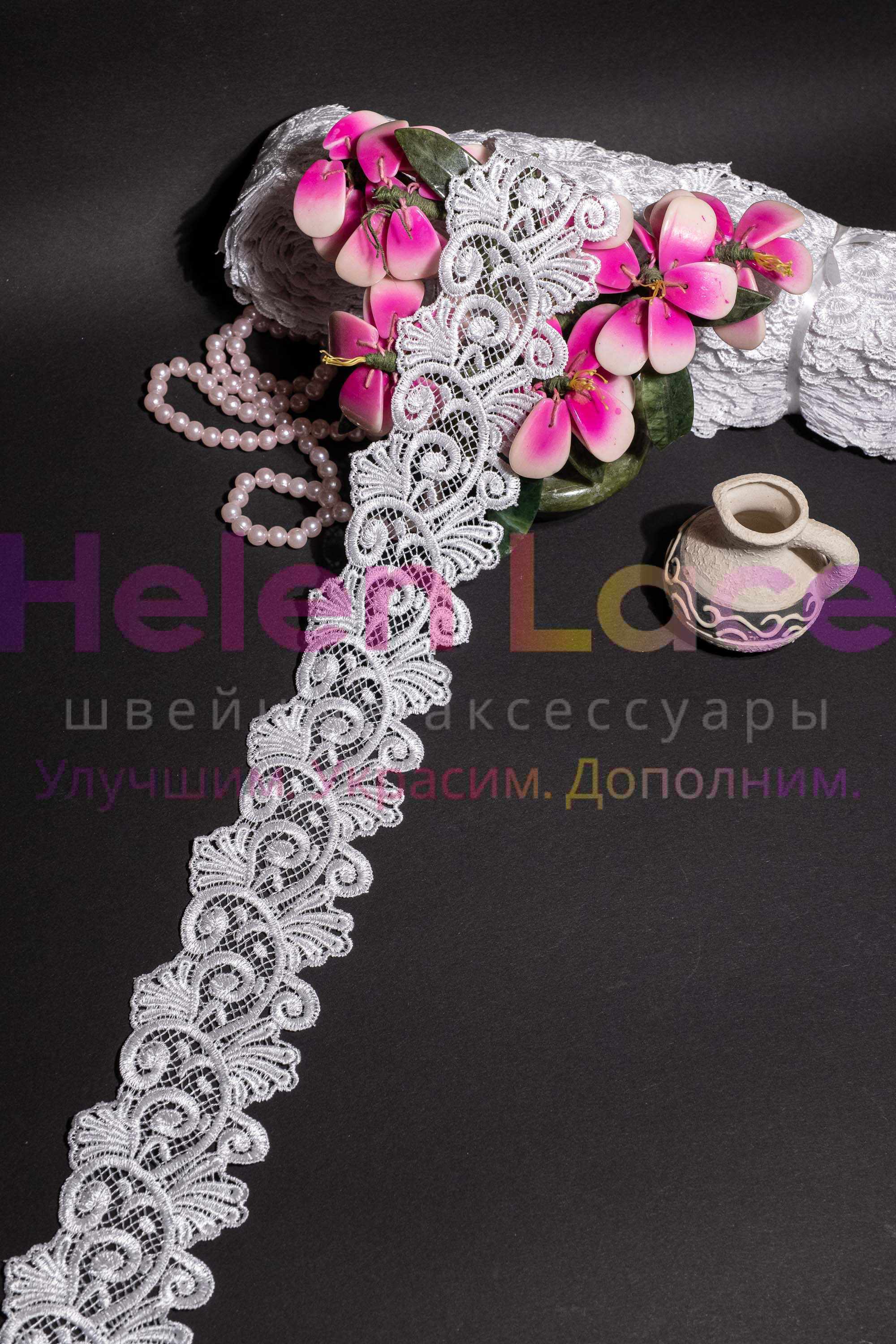 Кружево макромэ GPL6101, ширина 6см , длина 20м , цвет белый фото