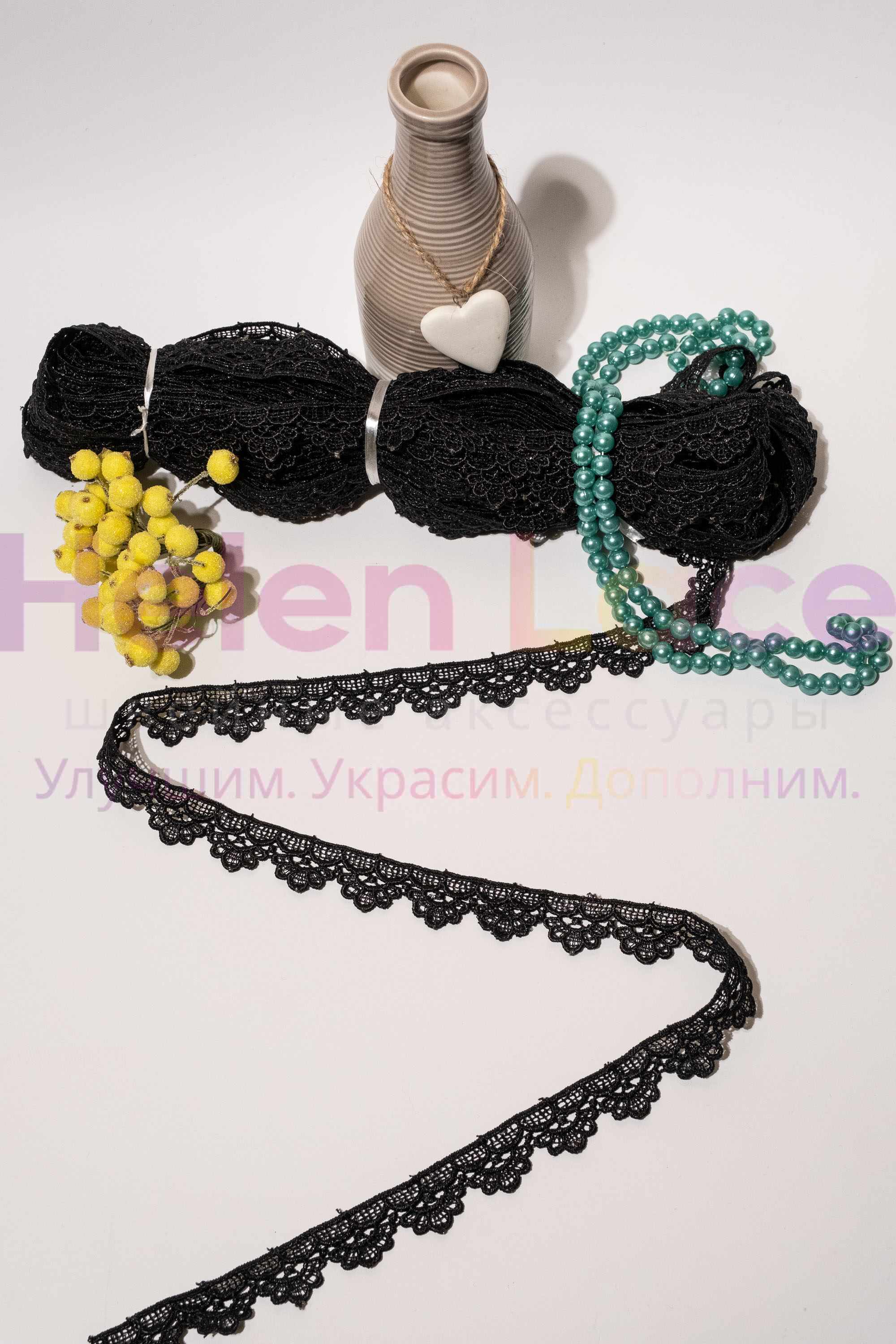 Кружево макромэ 419GPL1603, ширина2,5см , длина 9м , цвет чёрный фото