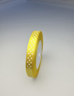 Лента атласная с принтом (горох), цвет желтый, ширина 1 см (10мм), бобина 23 м фото Лента атласная с принтом (горох), цвет желтый, ширина 1 см (10мм), бобина 23 м