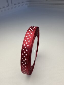 Лента атласная с принтом (горох), цвет бордовый, ширина 1 см (10мм), бобина 23 м фото Лента атласная с принтом (горох), цвет бордовый, ширина 1 см (10мм), бобина 23 м