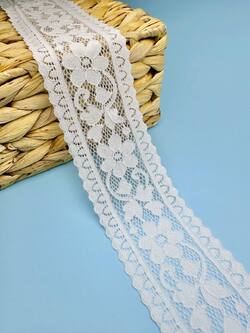 Кружево стрейч узкое, цвет теплый белый, ширина 6 см, KZY23