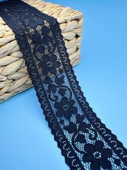 Кружево стрейч узкое, цвет черный, ширина 6 см, KZY23