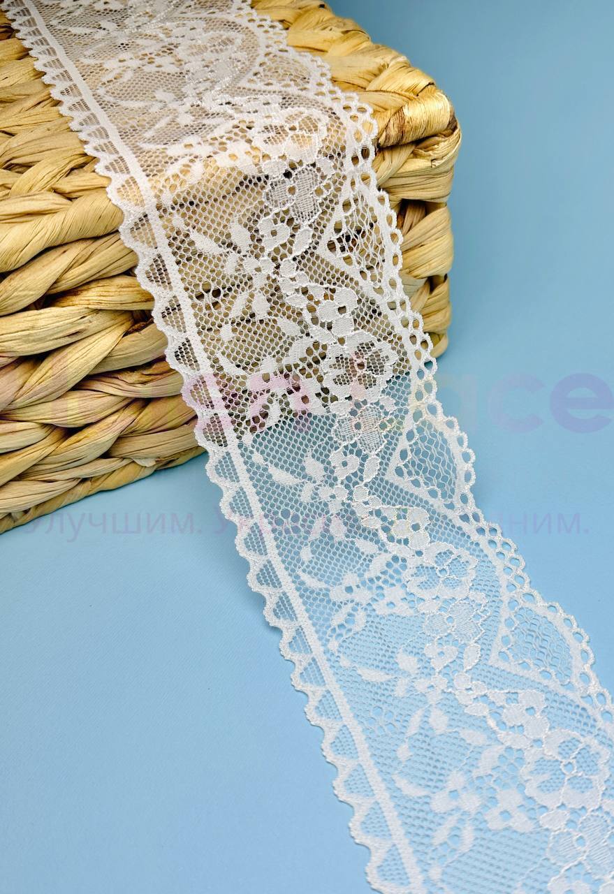 Кружево стрейч узкое, цвет молочный, ширина 7 см, KZY24 фото