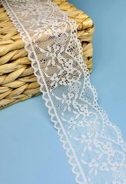 Кружево стрейч узкое, цвет молочный, ширина 7 см, KZY24