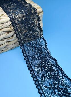 Кружево стрейч узкое, цвет черный, ширина 7 см, KZY24