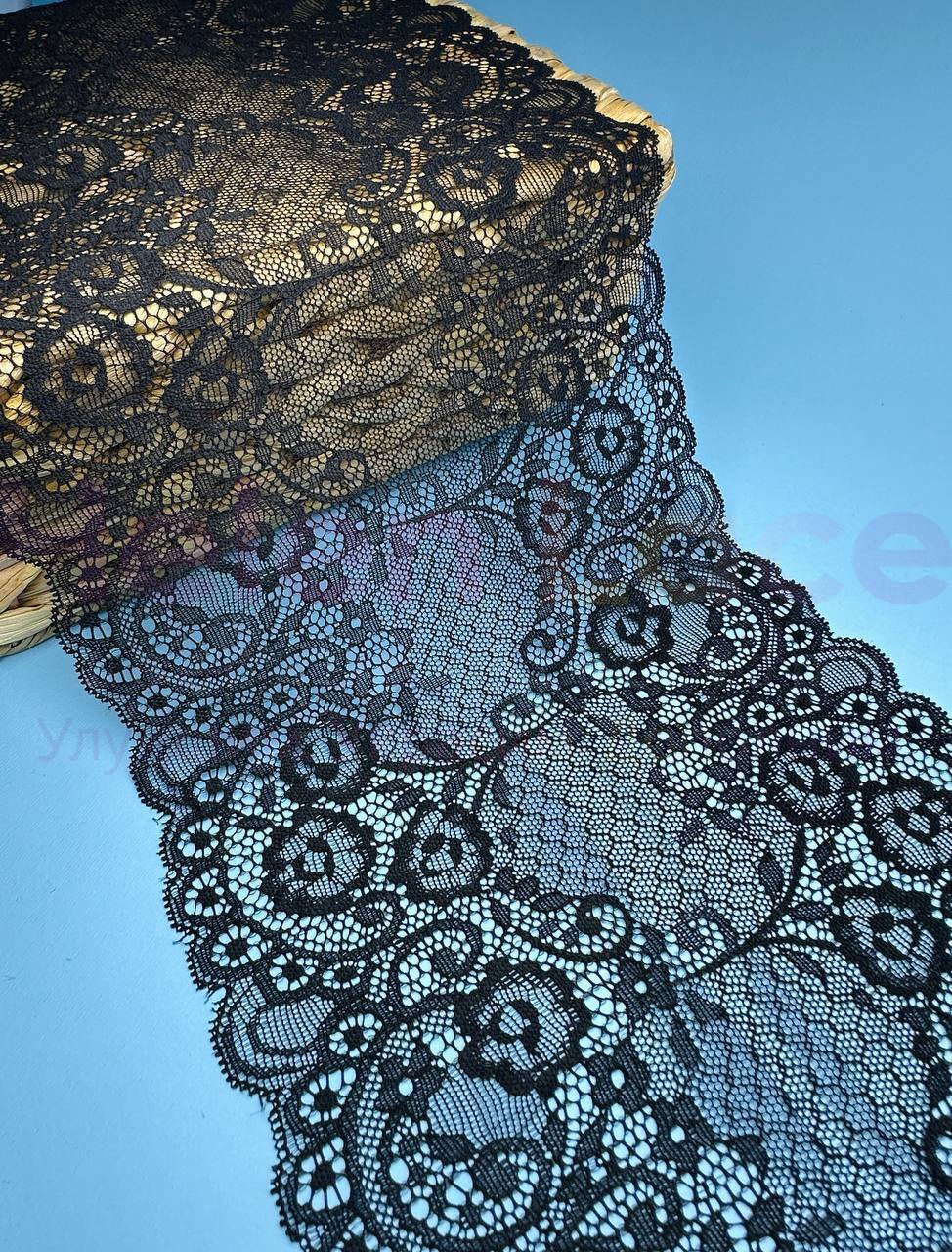 Кружево стрейч широкое, цвет черный, ширина 20 см, KZY25 фото