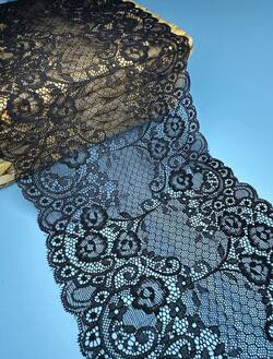 Кружево стрейч широкое, цвет черный, ширина 20 см, KZY25