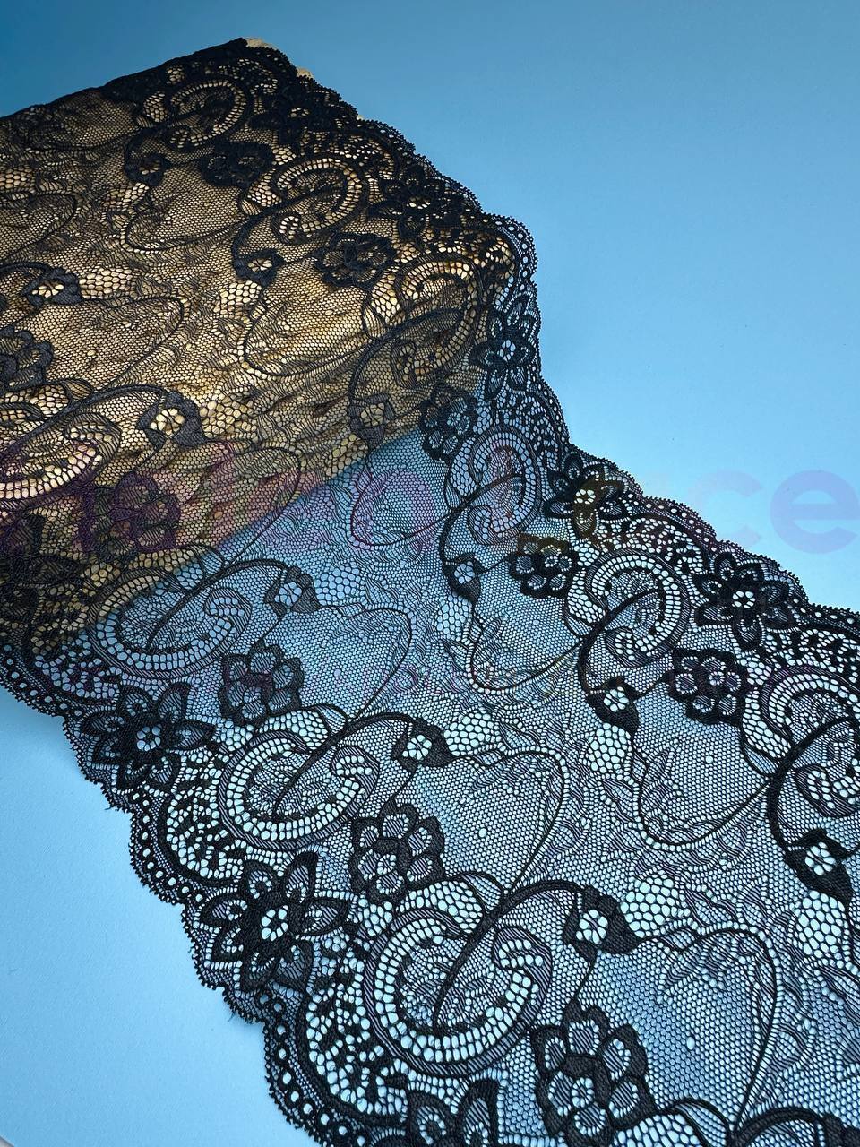 Кружево стрейч широкое, цвет черный, ширина 26 см, KZY26 фото