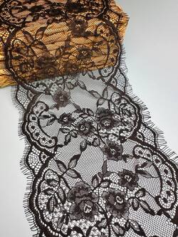 Кружево шантильи,цвет черный, ширина 20  см, длина мотка 3м