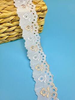 Кружево прошва с персиковой вышивкой, ширина 4 см, длина 9м, PRZ1