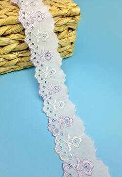 Кружево прошва с сиреневой вышивкой, ширина 4 см, длина 9м, PRZ3 фото