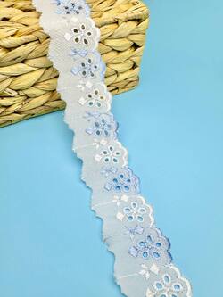 Кружево прошва с голубой вышивкой, ширина 4 см, длина 9м, PRZ4 фото