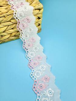 Кружево прошва с розовой вышивкой, ширина 5 см, длина 9м, PRZ5 фото
