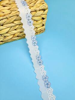 Кружево прошва с голубой вышивкой, ширина 2,5 см, длина 9м, PRZ6 фото