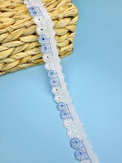 Кружево прошва с голубой вышивкой, ширина 2,5 см, длина 9м, PRZ7 фото