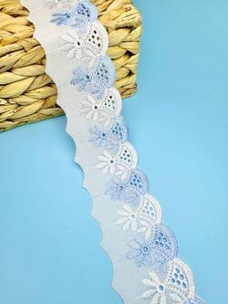 Кружево прошва с голубой вышивкой, ширина 5 см, длина 9м, PRZ8