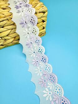 Кружево прошва с сиреневой вышивкой, ширина 5 см, длина 9м, PRZ10