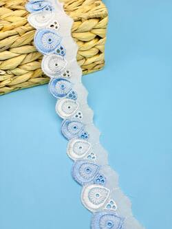 Кружево прошва с голубой вышивкой, ширина 4 см, длина 9м, PRZ11
