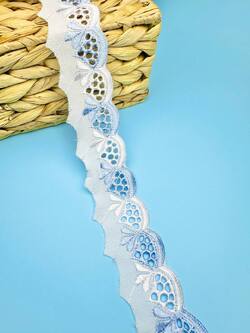 Кружево прошва с голубой вышивкой, ширина 4 см, длина 9м, PRZ12