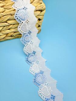 Кружево прошва с голубой вышивкой, ширина 4,5 см, длина 9м, PRZ13