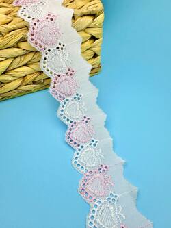 Кружево прошва с розовой вышивкой, ширина 4,5 см, длина 9м, PRZ14