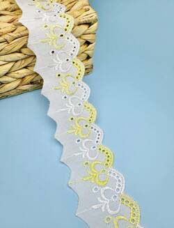 Кружево прошва с желтой вышивкой, ширина 5,5 см, длина 9м, PRZ15