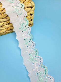 Кружево прошва с мятной вышивкой, ширина 5,5 см, длина 9м, PRZ16