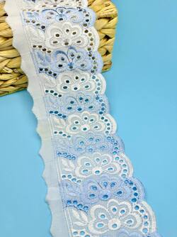 Кружево прошва с голубой вышивкой, ширина 8,5 см, длина 9м, PRZ18