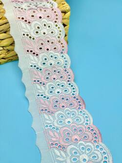 Кружево прошва с розовой вышивкой, ширина 8,5 см, длина 9м, PRZ17