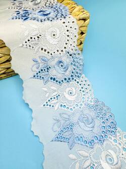 Кружево прошва с голубой вышивкой, ширина 13 см, длина 9м, PRZ20