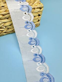 Кружево прошва с голубой вышивкой, ширина 5 см, длина 9м, PRZ21