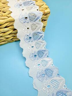 Кружево прошва с голубой вышивкой, ширина 8 см, длина 9м,PRZ24