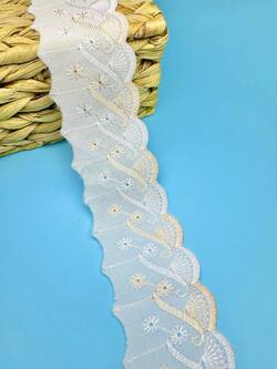 Кружево прошва с персиковой вышивкой, ширина 6 см, длина 9м,PRZ25