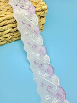 Кружево прошва с сиреневой вышивкой, ширина 6 см, длина 9м,PRZ27