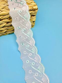 Кружево прошва с мятной вышивкой, ширина 6 см, длина 9м,PRZ28