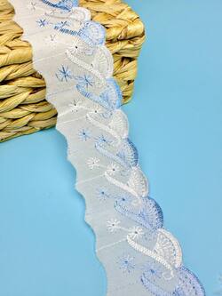Кружево прошва с голубой вышивкой, ширина 6 см, длина 9м,PRZ29
