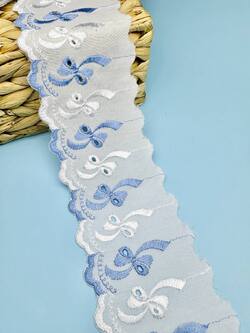 Кружево прошва с голубой вышивкой, ширина 9,5 см, длина 9м,PRZ31
