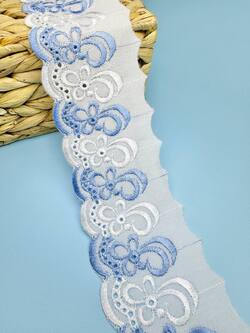 Кружево прошва с голубой вышивкой, ширина 7 см, длина 9м,PRZ32