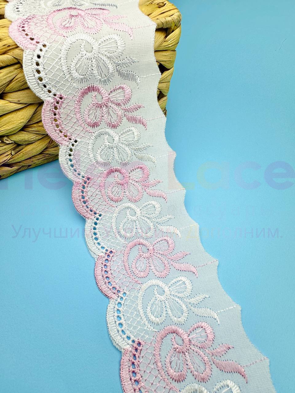 Кружево прошва с голубой вышивкой, ширина 8 см, длина 9м,PRZ33 фото