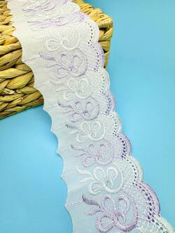 Кружево прошва с сиреневой вышивкой, ширина 8 см, длина 9м,PRZ34
