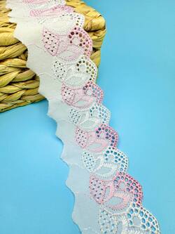 Кружево прошва с розовой вышивкой, ширина 6,5 см, длина 9м,PRZ37