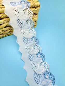 Кружево прошва с голубой вышивкой, ширина 6,5 см, длина 9м,PRZ38