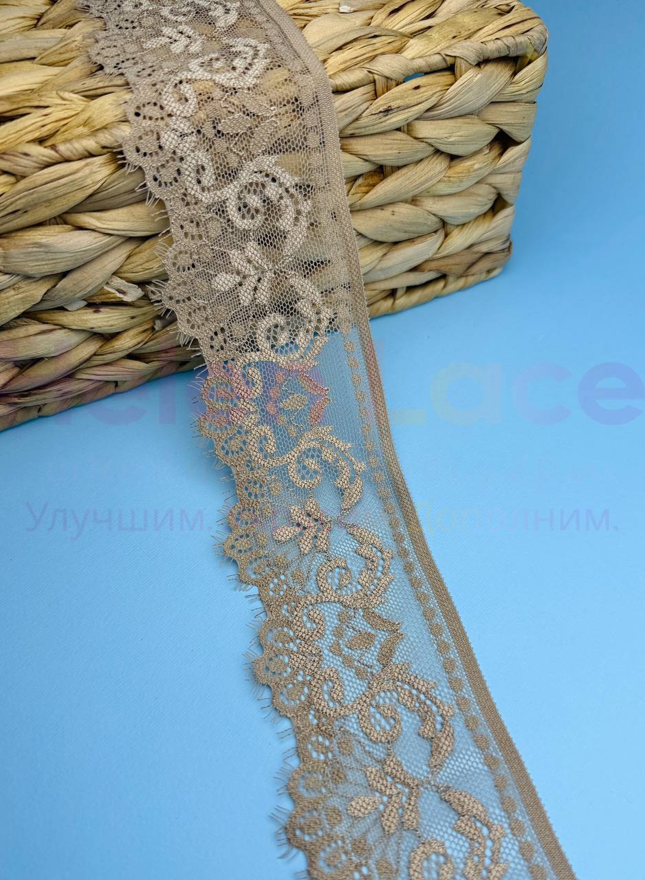 Кружево стрейч узкое, цвет бежевый, ширина 6 см, KZY1513 фото