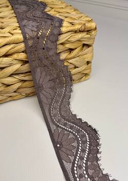 Кружево стрейч узкое, цвет графит, ширина 6 см, KZY014