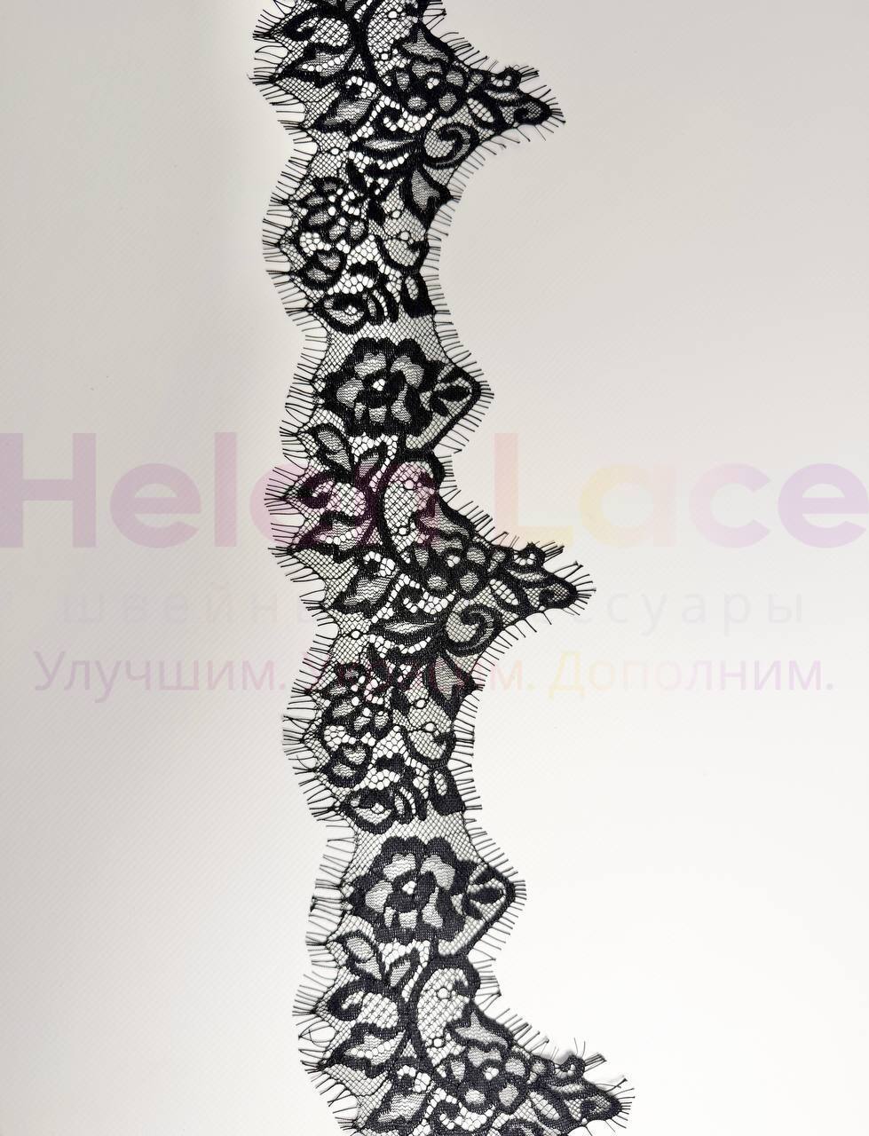 Кружево шантильи,цвет черный , ширина 11 см, длина мотка 3м А1457 фото