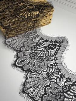 Кружево шантильи,цвет черный, ширина 27 см, длина мотка 3м, АА2 фото